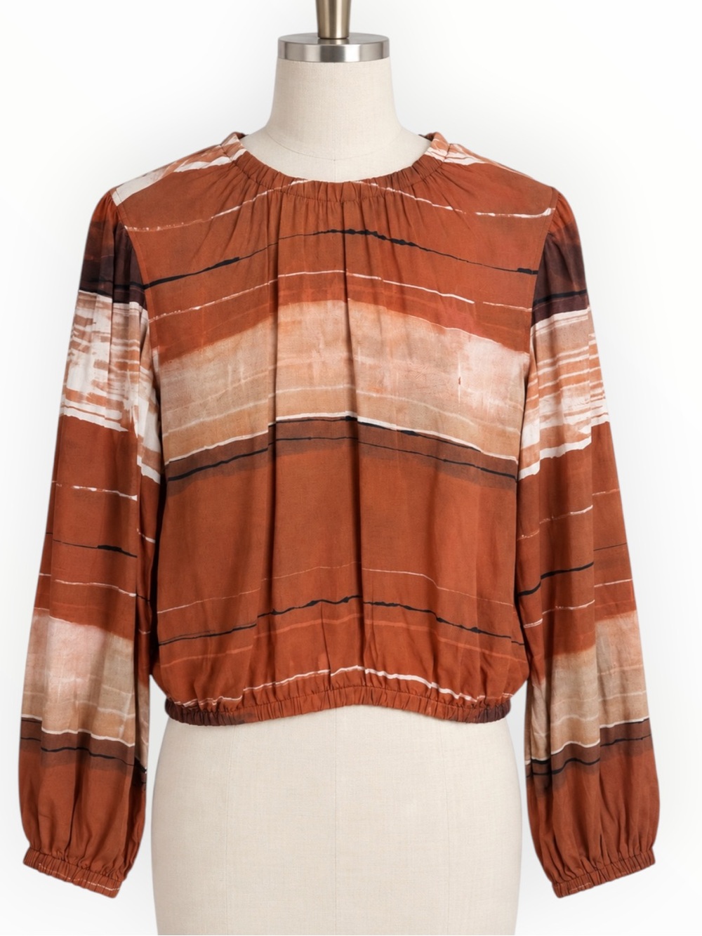 Cloth & Stone Tie-Dye Stripe Long Sleeve Crop Top - Rust